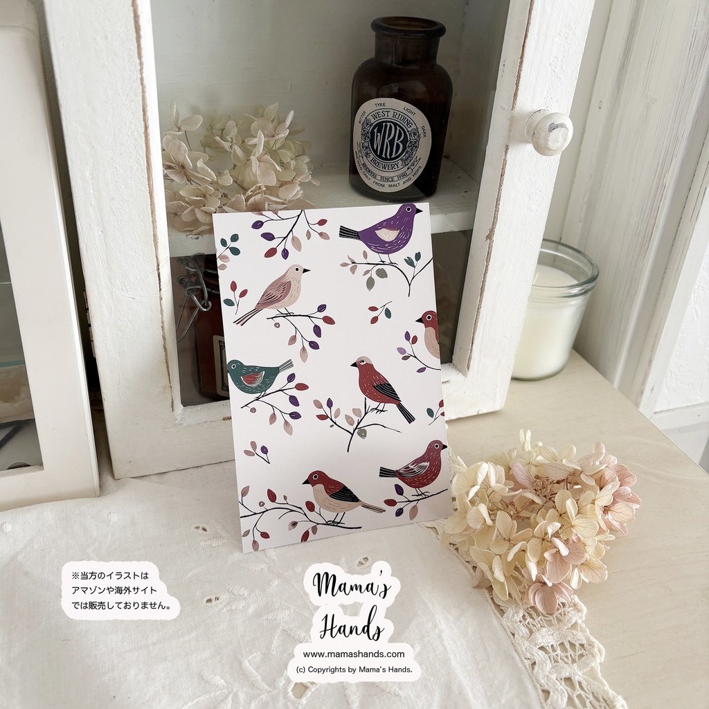 《小鳥と安らぎ時間》☘️ ナチュラル 可愛い 自然 鳥 イラスト アート 3枚 ポストカード ハガキ セット