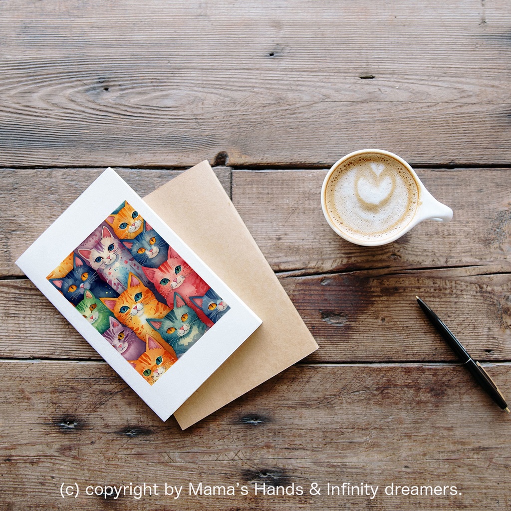 🌈 虹のそばに住む猫たちの水彩画風イラスト (デジタルコンテンツ ダウンロード販売)