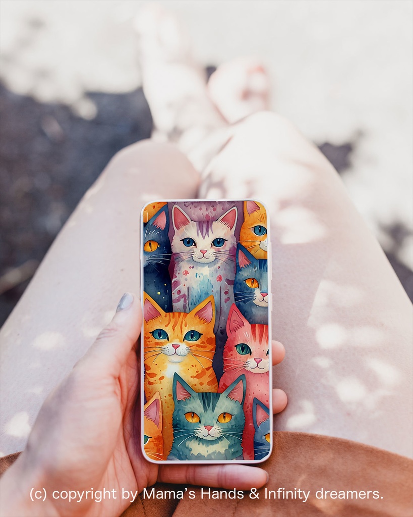 🌈 虹のそばに住む猫たちの水彩画風イラスト (デジタルコンテンツ ダウンロード販売)