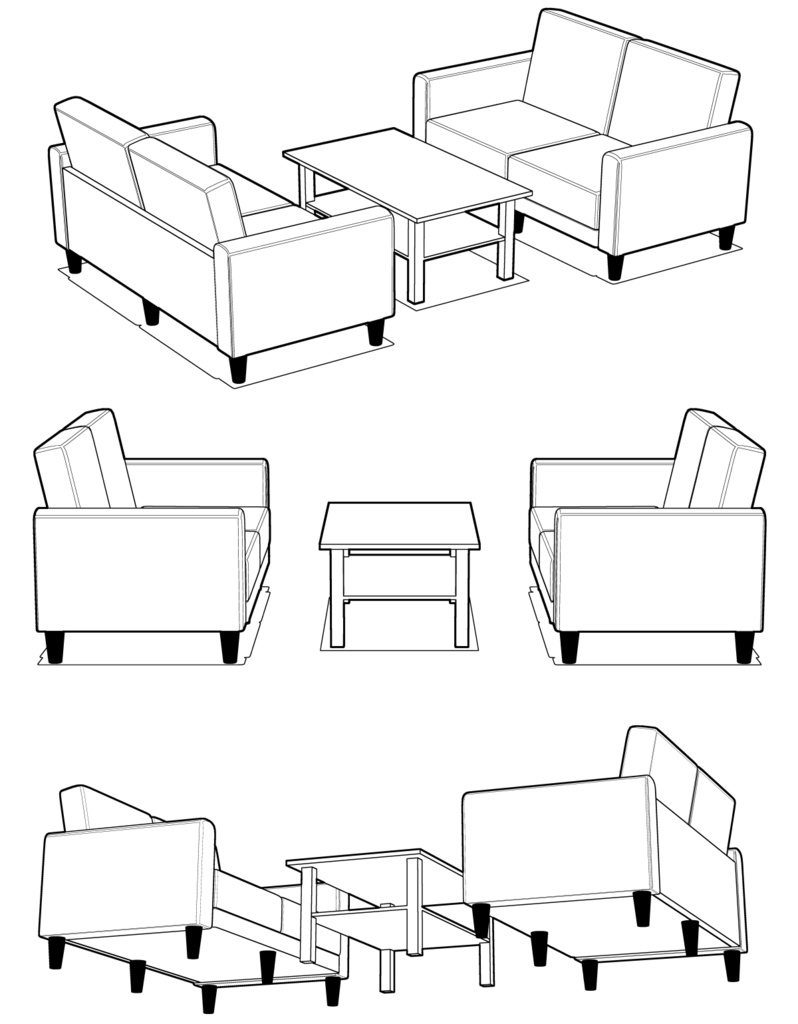 3Dソファとテーブル