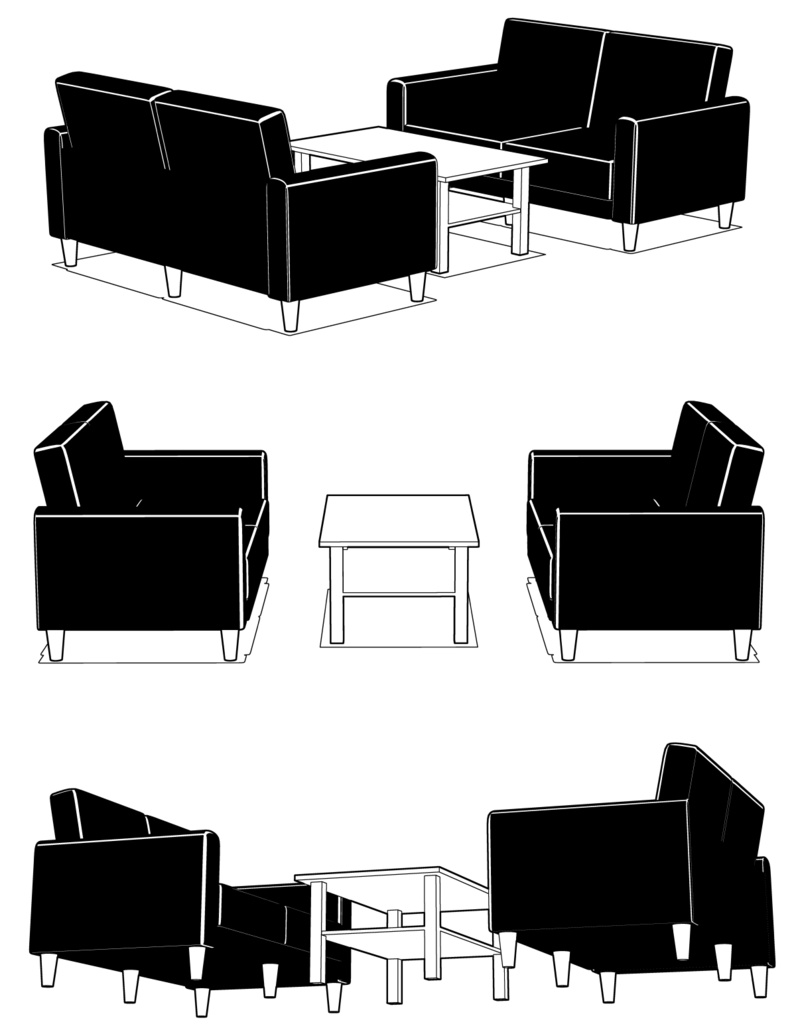 3Dソファとテーブル