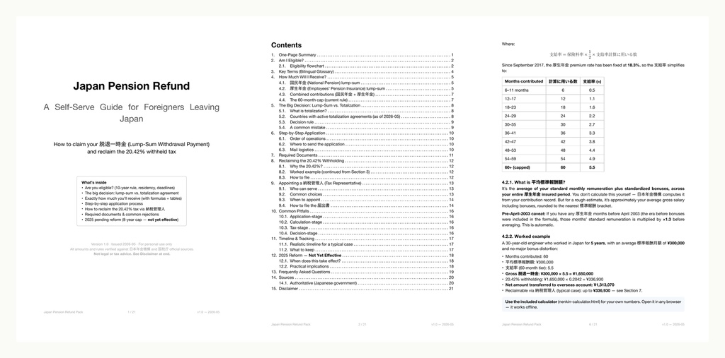 Japan Pension Refund Pack — 脱退一時金 ガイド + 計算ツール(英語版)