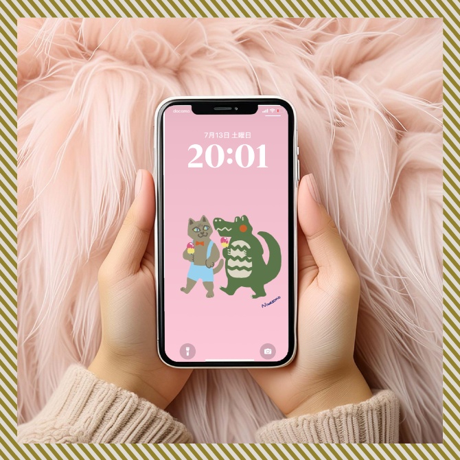 イラスト「アイスでおさんぽ」スマホ壁紙