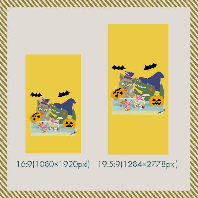 イラスト「わいわいハロウィン」スマホ壁紙