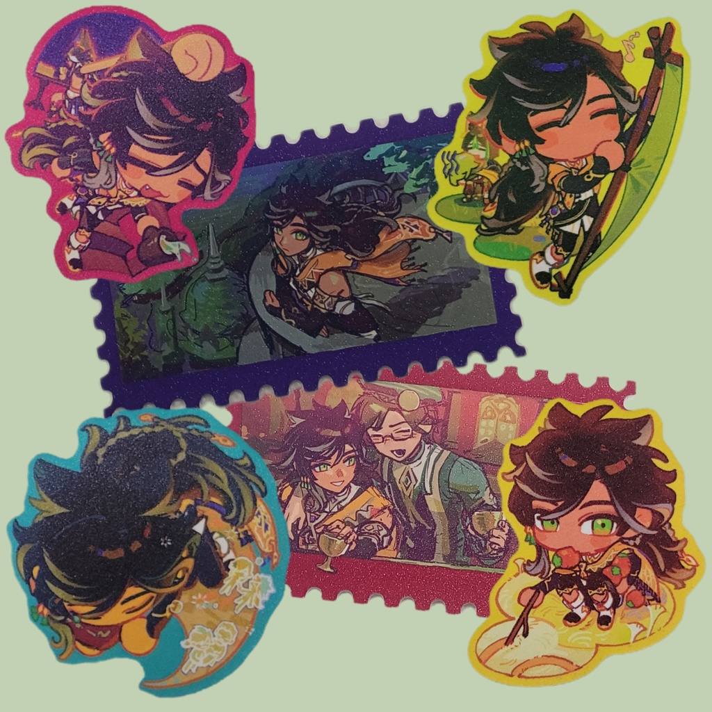 原神【セトス】缶バッジ+アクキー+ステッカー セット(非公式-NieP)Sethos