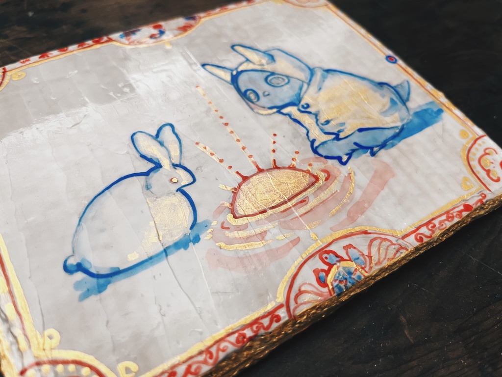 兎と日の出の卵を見守るピッギャ