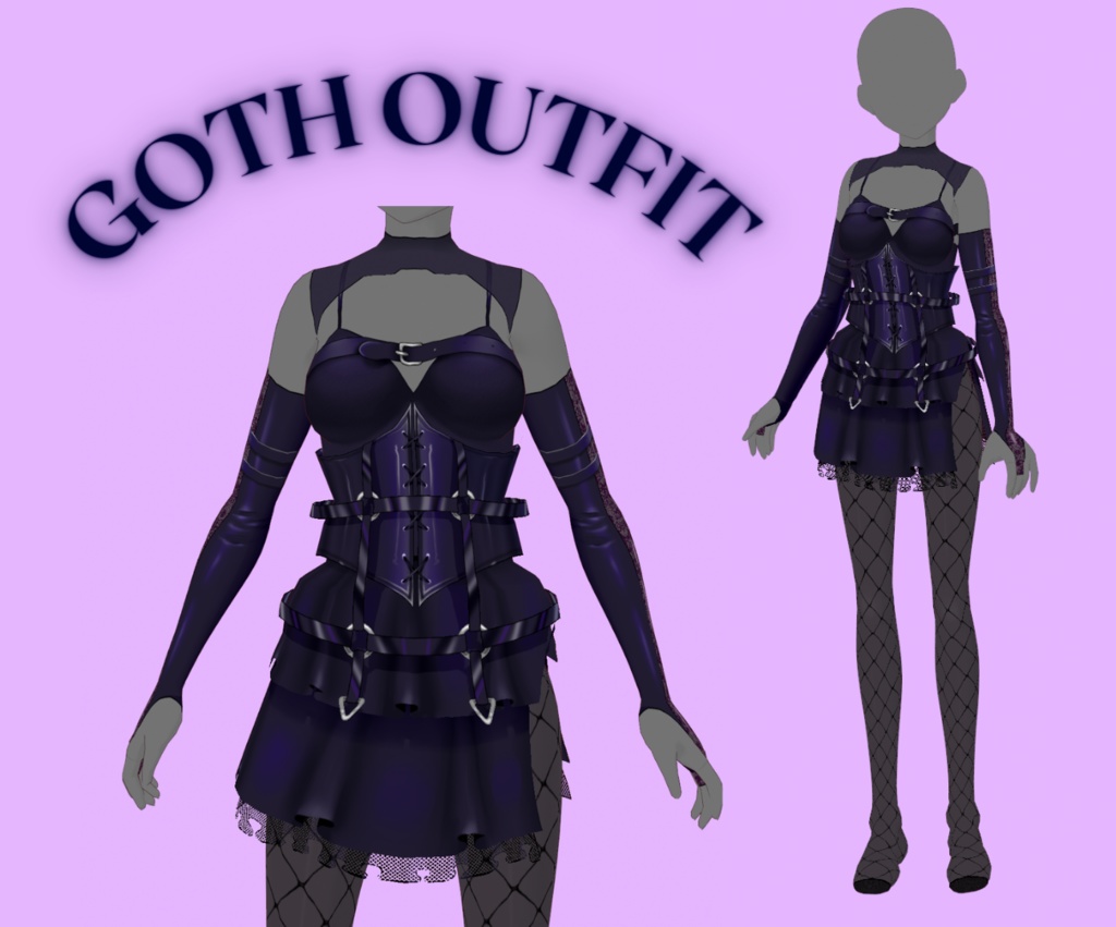 【VRoid Stable Ver】Goth outfit semi-realistic black dress