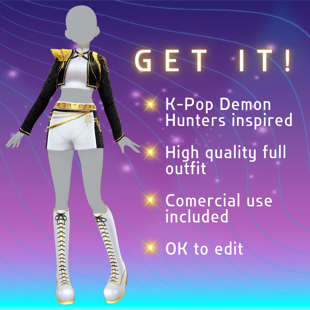 【VRoid】 Rumi Golden Outfit K-Pop Demon Hunters inspired