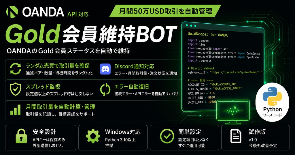 GoldKeeper for OANDA|GOLD会員維持月50万ドル自動取引BOT