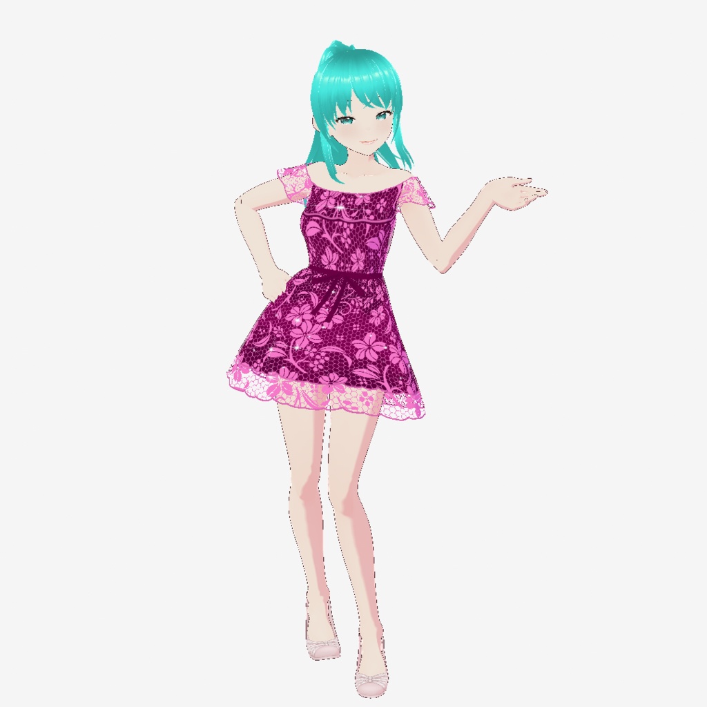 Vroid: Pink VTuber Dress with Flower Laces
