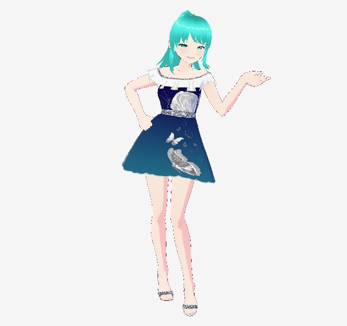 Enchanting Blue Vroid Vtuber Dress with Delicate Butterfly Details