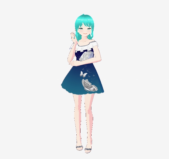 Enchanting Blue Vroid Vtuber Dress with Delicate Butterfly Details