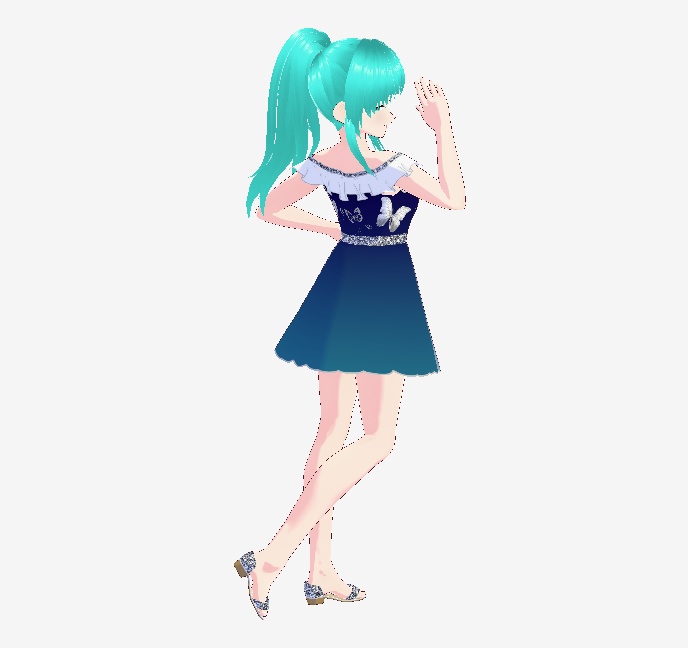 Enchanting Blue Vroid Vtuber Dress with Delicate Butterfly Details