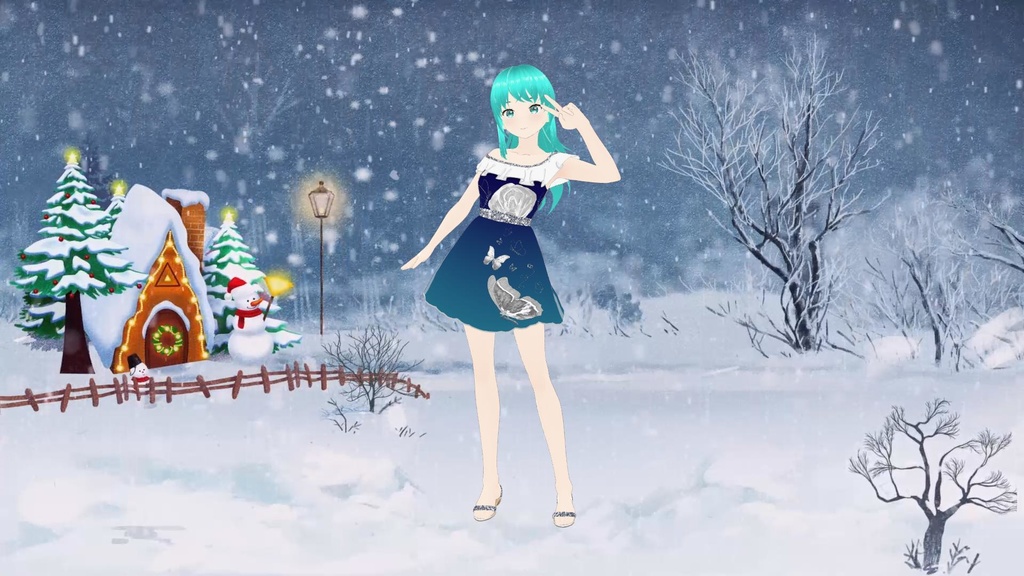Enchanting Blue Vroid Vtuber Dress with Delicate Butterfly Details