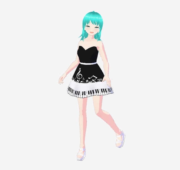 Vtuber Vroid Black and White Dress with Music Notes