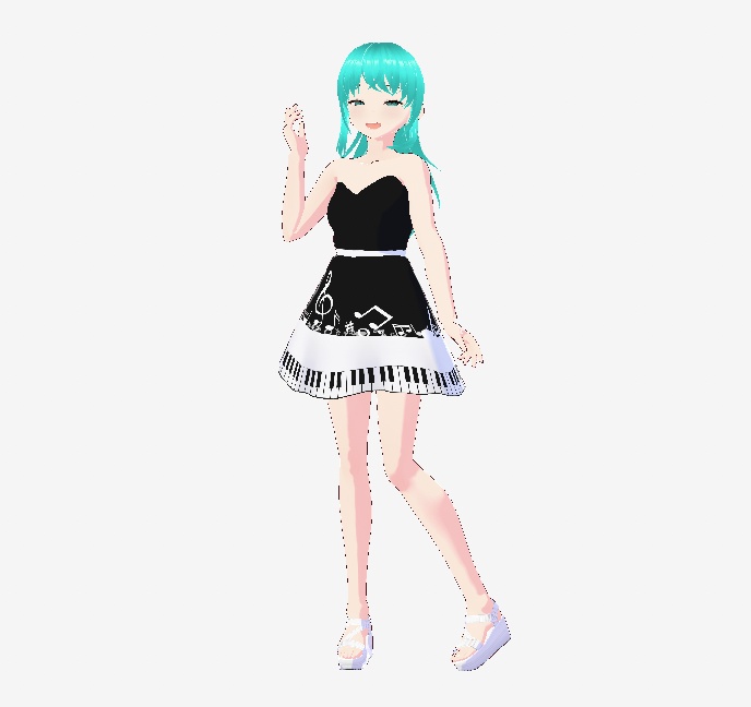 Vtuber Vroid Black and White Dress with Music Notes