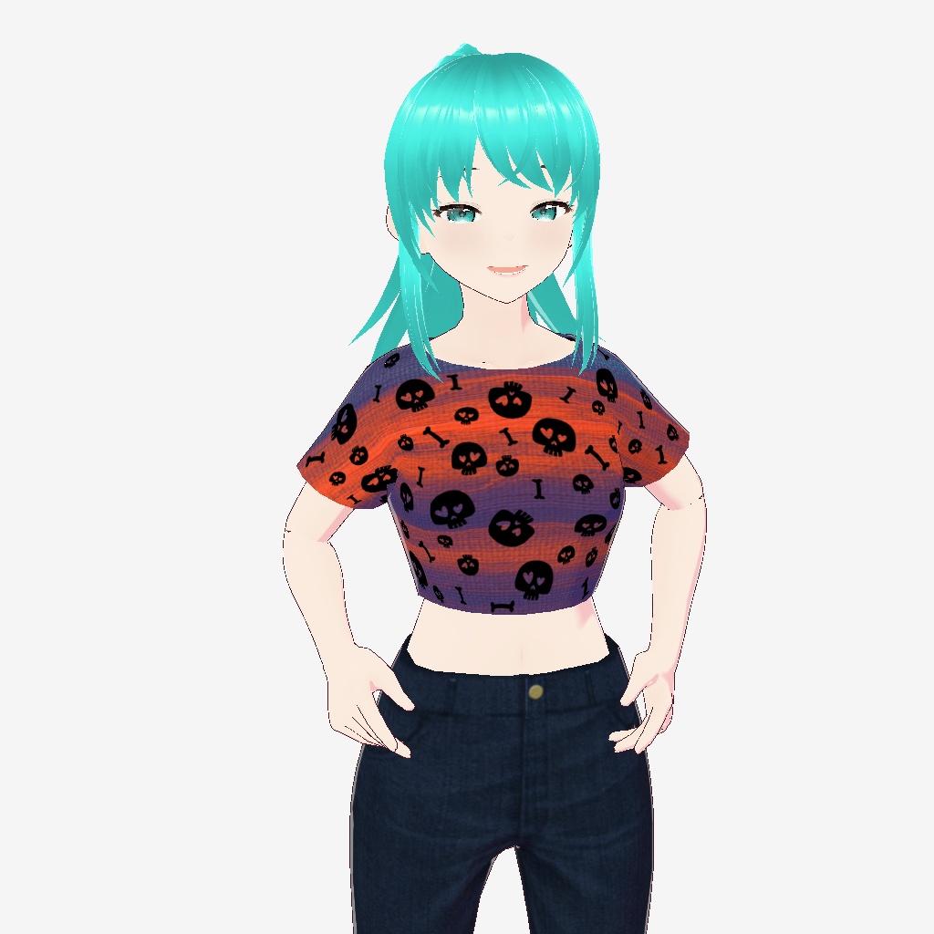 Vtuber Halloween Mini T-Shirt with Cute Skulls and Bones Vroid Item