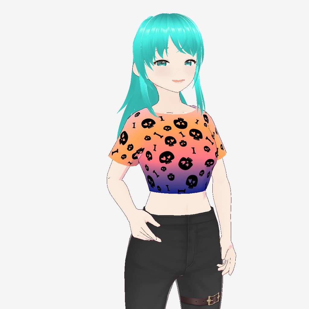 Vtuber Halloween Mini T-Shirt with Cute Skulls and Bones Vroid Item