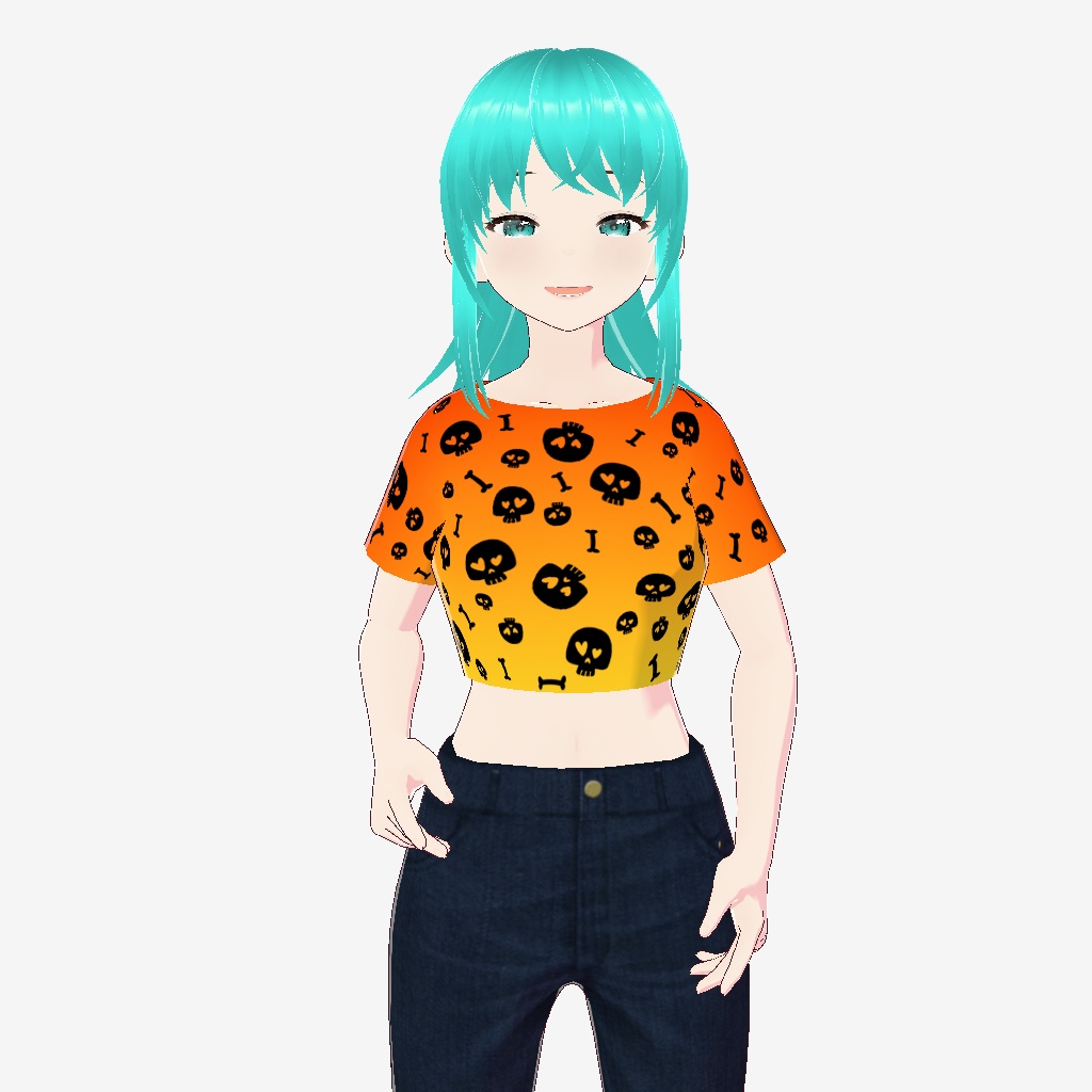 Vtuber Halloween Mini T-Shirt with Cute Skulls and Bones Vroid Item