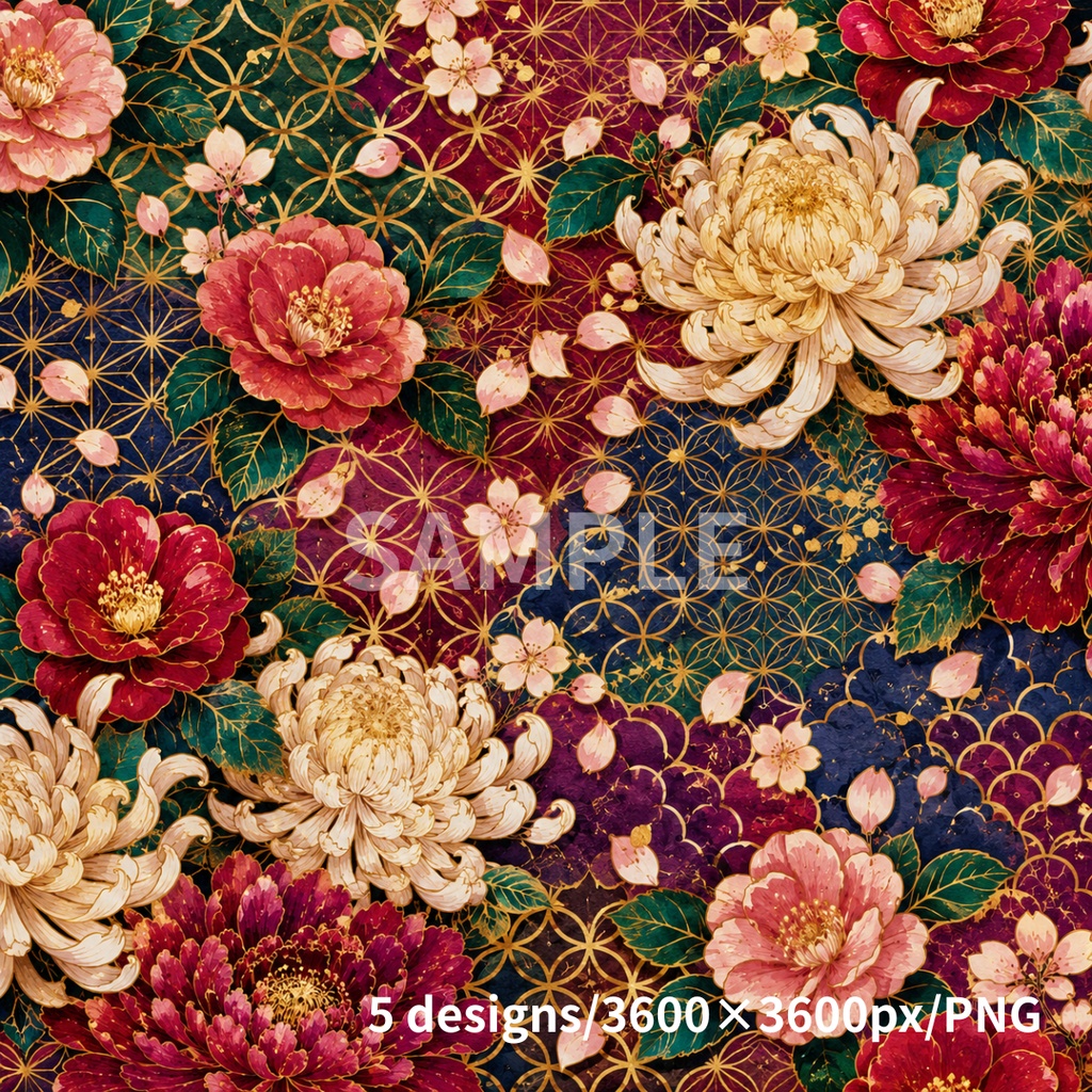 JAPAN LUXE 和柄デジタルペーパー 5枚セット|Japanese Traditional Pattern