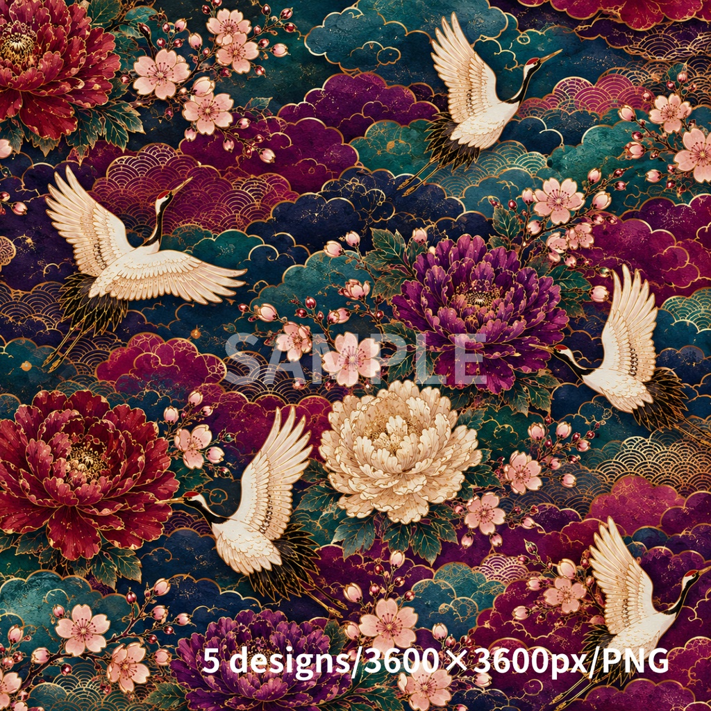 JAPAN LUXE 和柄デジタルペーパー 5枚セット|Japanese Traditional Pattern