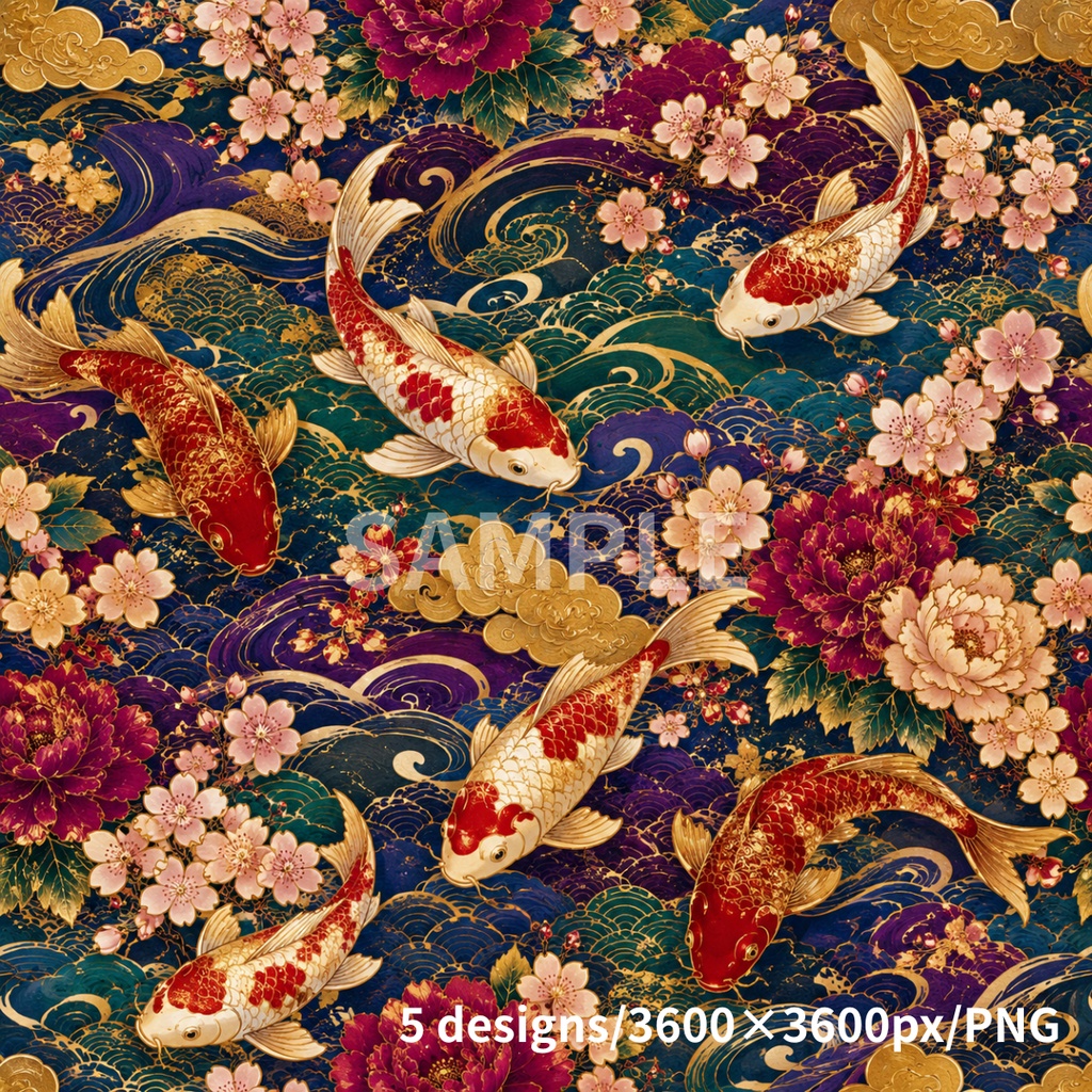 JAPAN LUXE 和柄デジタルペーパー 5枚セット|Japanese Traditional Pattern