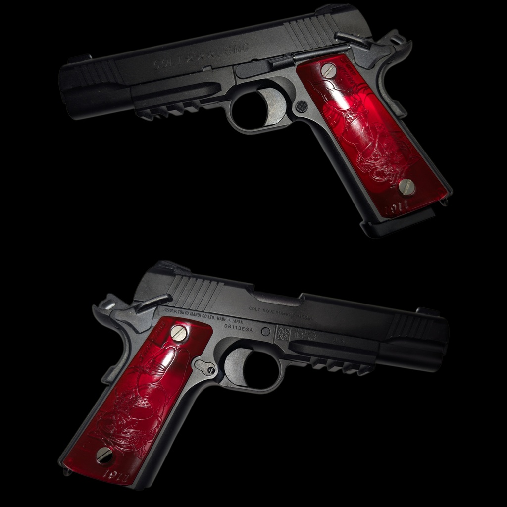 コルトガバメント M1911 スケルトンfurryグリップ クリアレッド