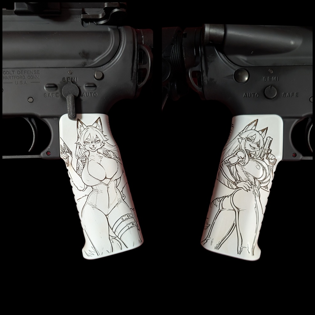 ガスブローバック AR15 M4/M16系 アイボリー調塗装Furryグリップ ver.Rider Fox