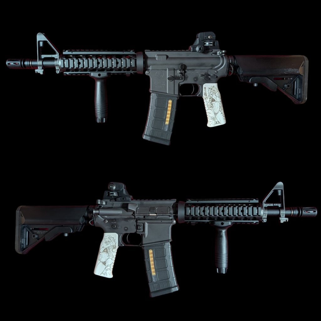 ガスブロ AR15 M4/M16 アイボリー調塗装Furryグリップ ver.Tiger&Lion