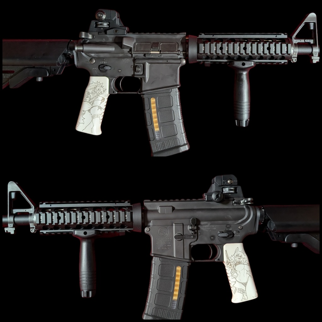 ガスブローバック AR15 M4/M16 アイボリー調塗装Furryグリップ ver.Wolf