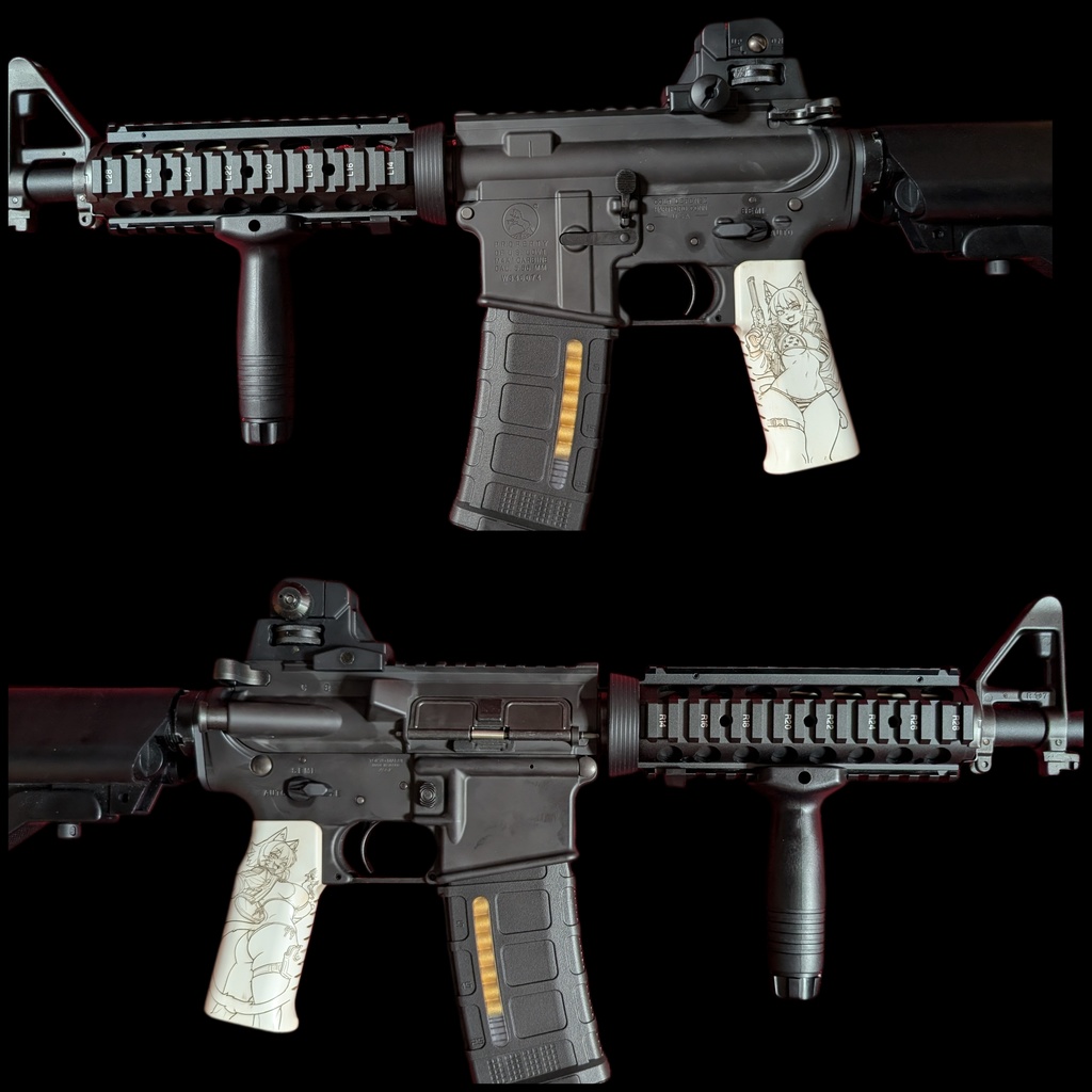 ガスブローバック AR15 M4/M16 アイボリー調塗装Furryグリップ ver.Cat