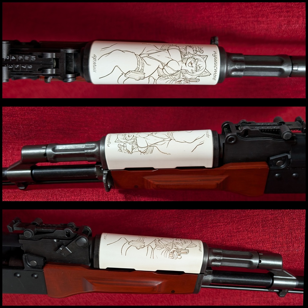 東京マルイ ガスブロAKM専用 アイボリー調塗装 Furryハンドガード アッパー ver.Cat