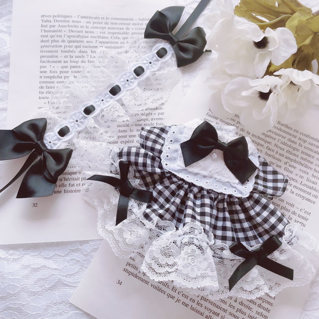 16cm ぬい服 ギンガムチェックのワンピース