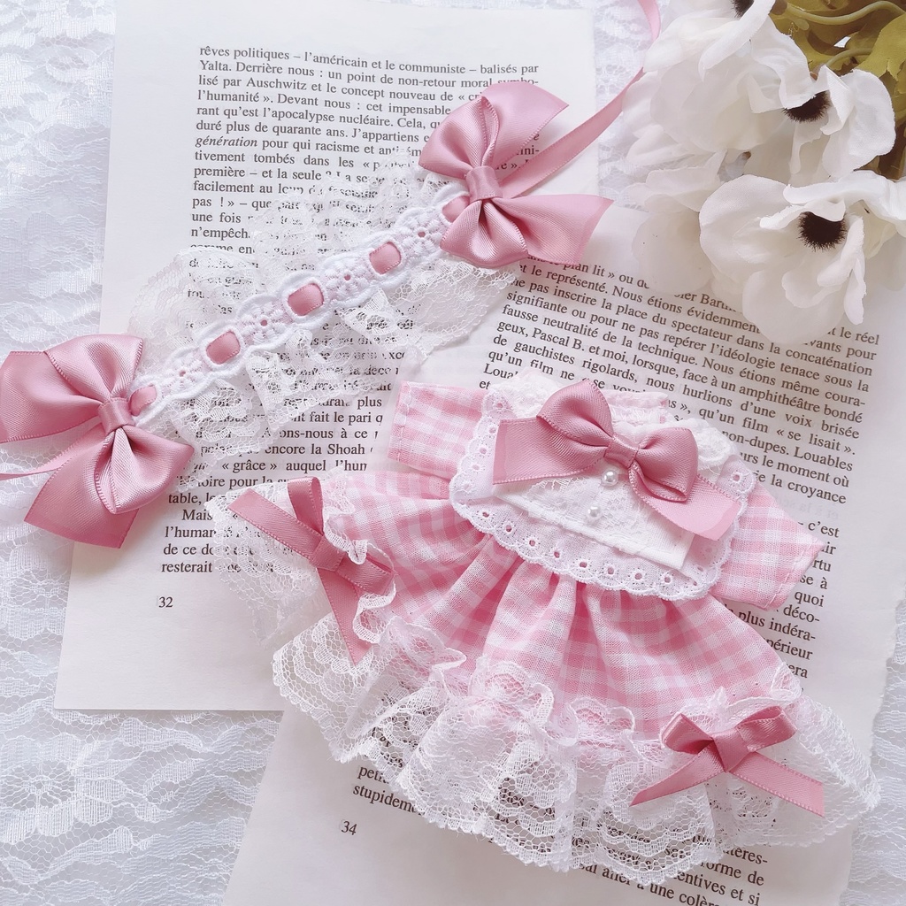 16cm ぬい服 ギンガムチェックのワンピース