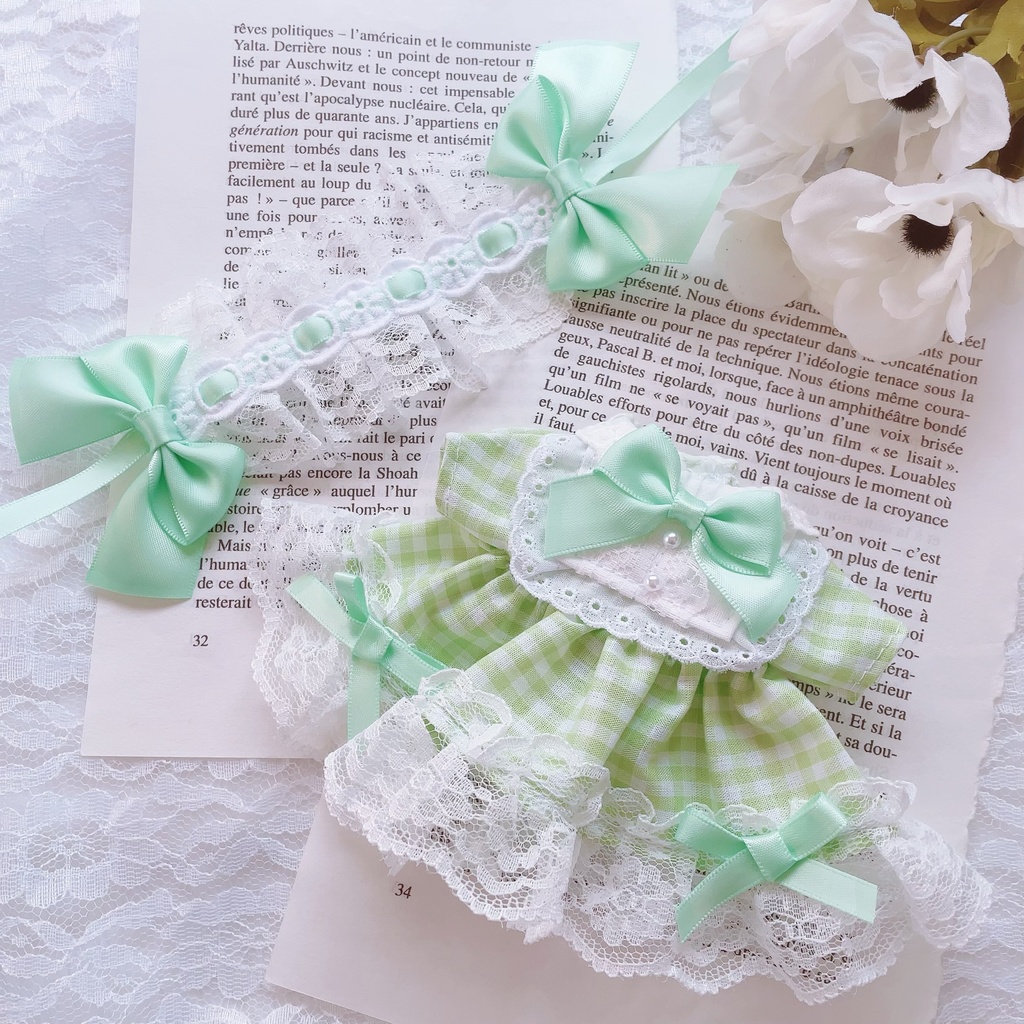 16cm ぬい服 ギンガムチェックのワンピース