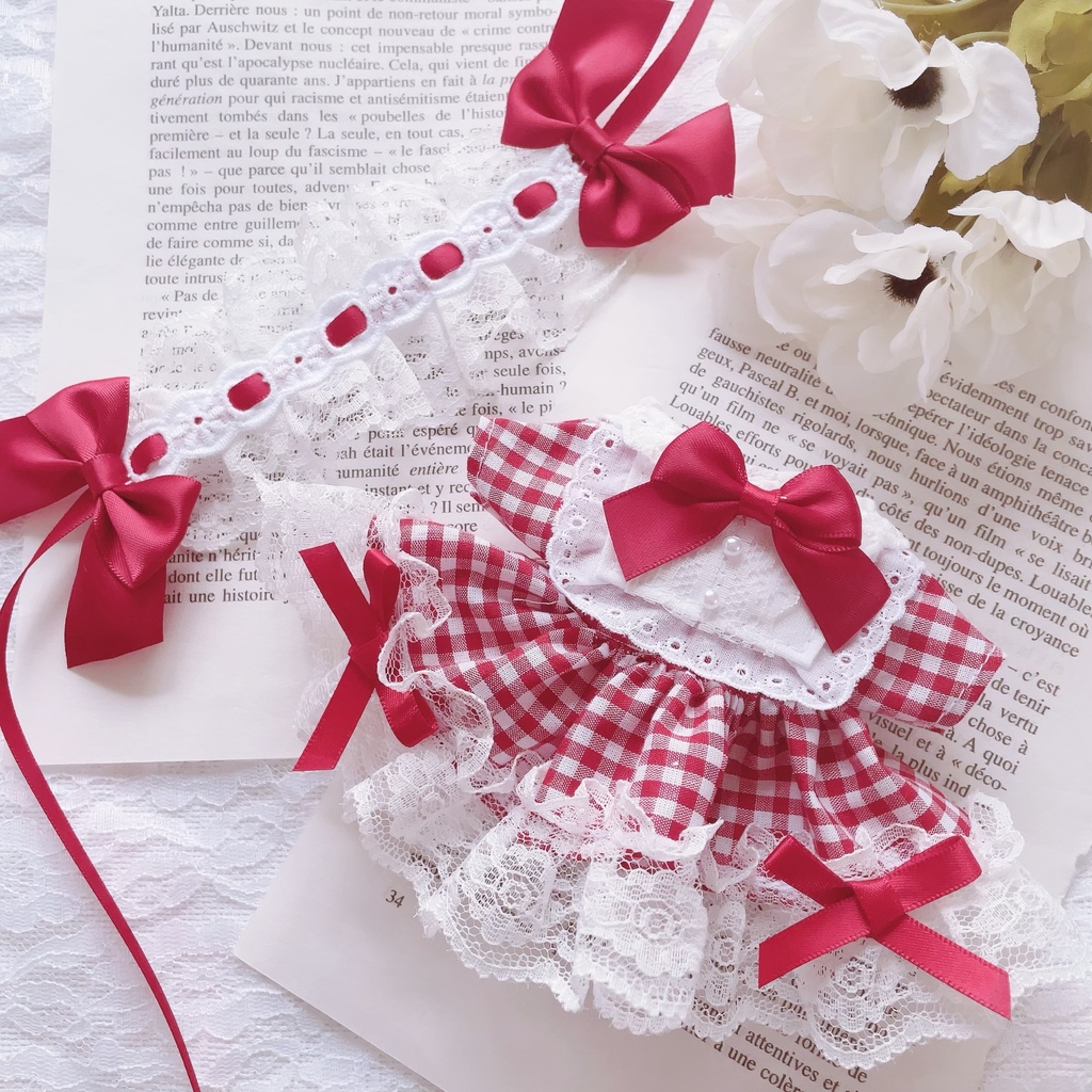 16cm ぬい服 ギンガムチェックのワンピース