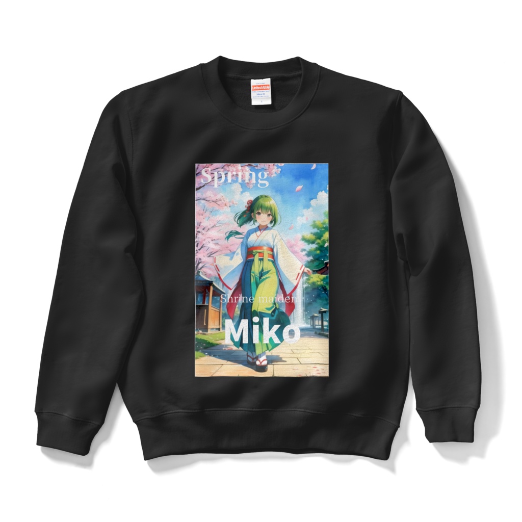 春の神社の巫女様