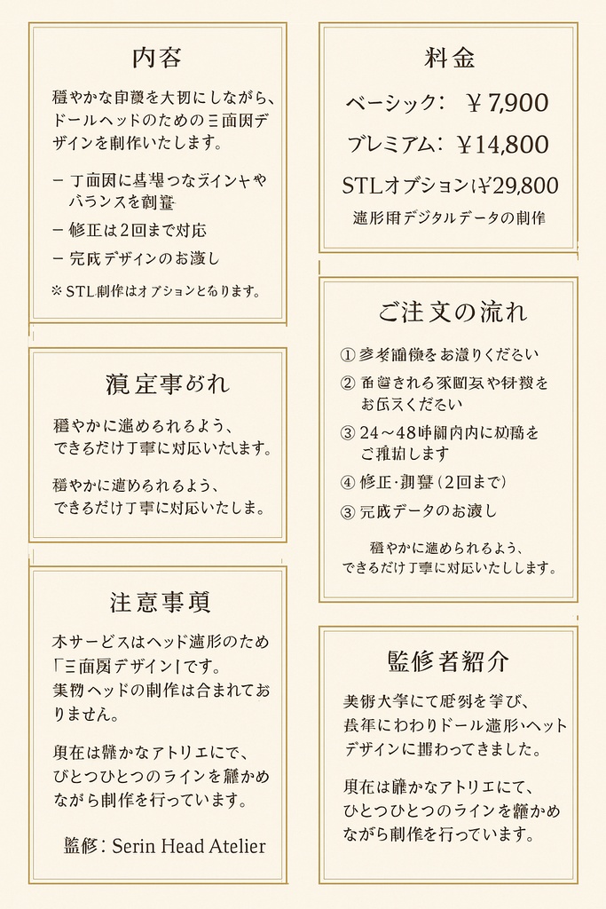 【カスタムヘッド原型】Serin Head Atelier|3面図デザイン