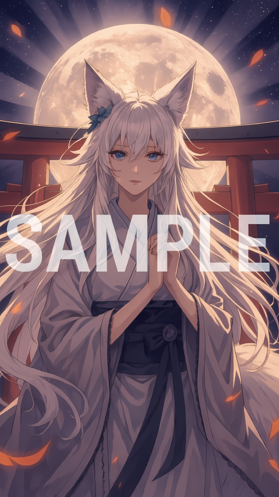 幻想狐巫女 – AIファンタジー美女スマホ用壁紙集（全20枚）Fantasy Beauty Collection Vol.1 for smartphone