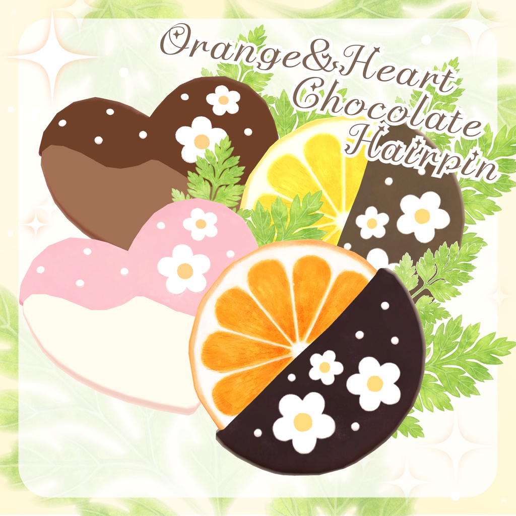 オレンジ＆ハートチョコのヘアピン