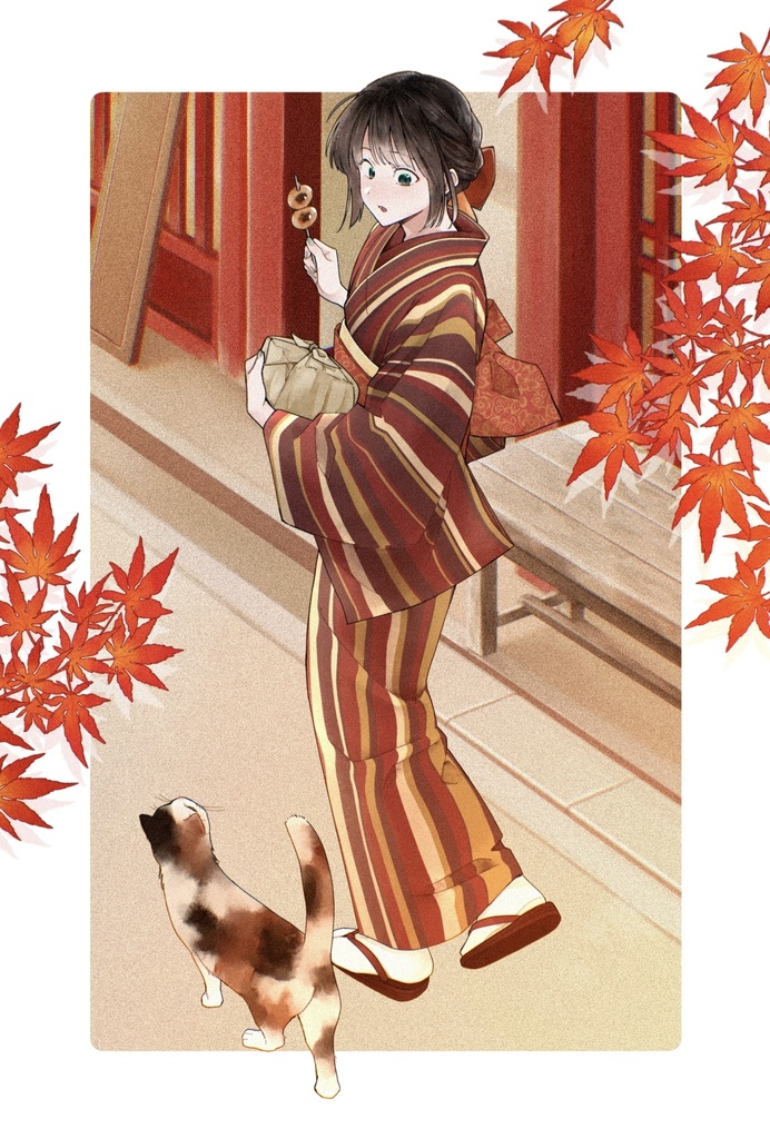 ポストカード（猫、紅葉） 