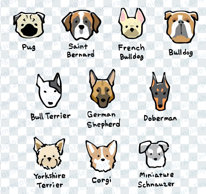 【商用OK】手描き風の犬のイラストセット-3