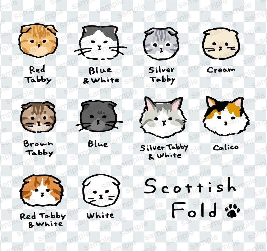 【商用OK】スコティッシュフォールドのイラストセット