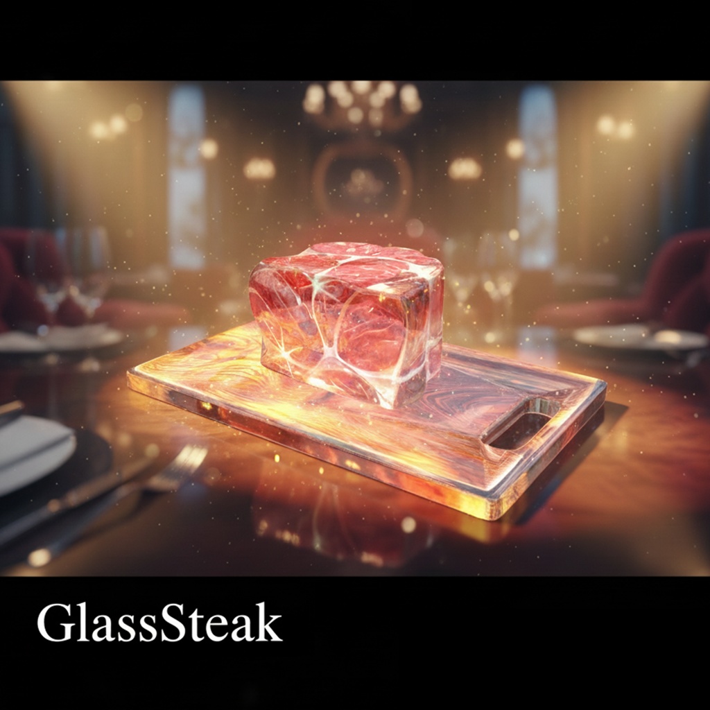【VRChat向け】ガラスのステーキ 3Dプロップ【ワールド小物】架空商店