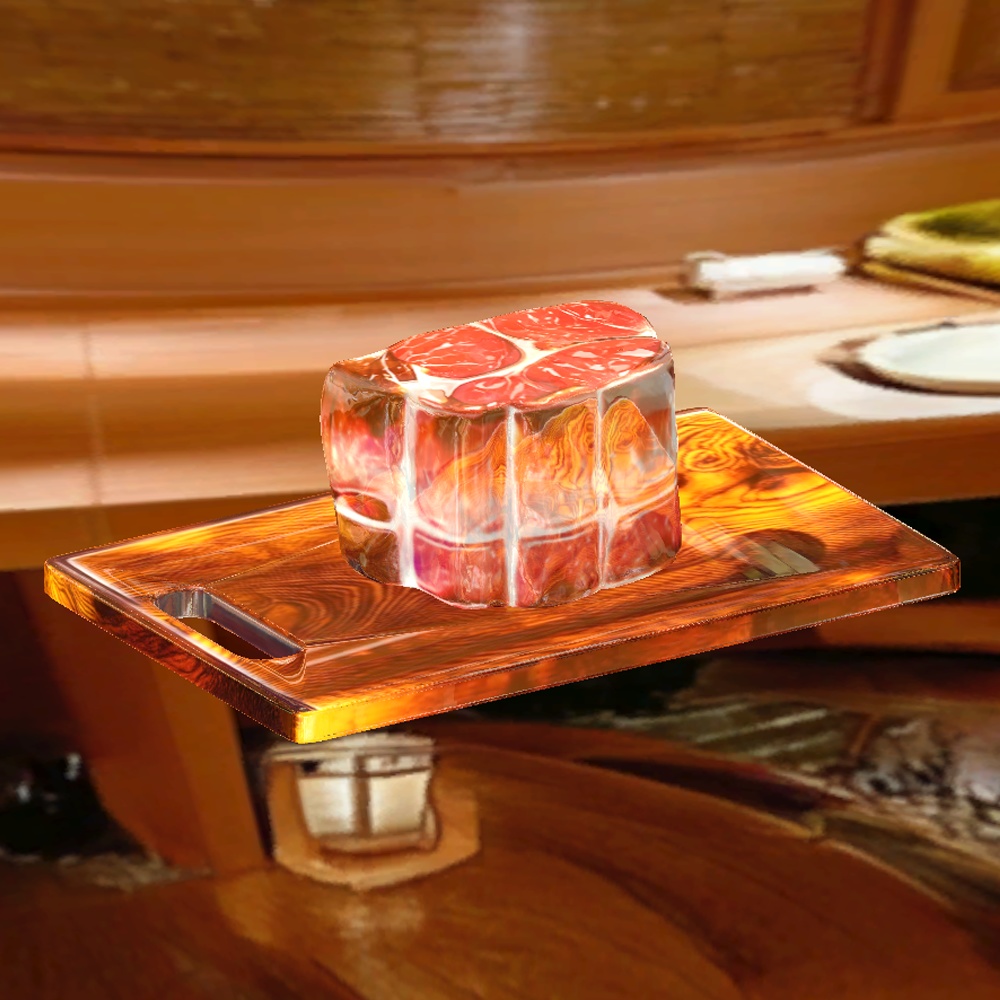 【VRChat向け】ガラスのステーキ 3Dプロップ【ワールド小物】架空商店