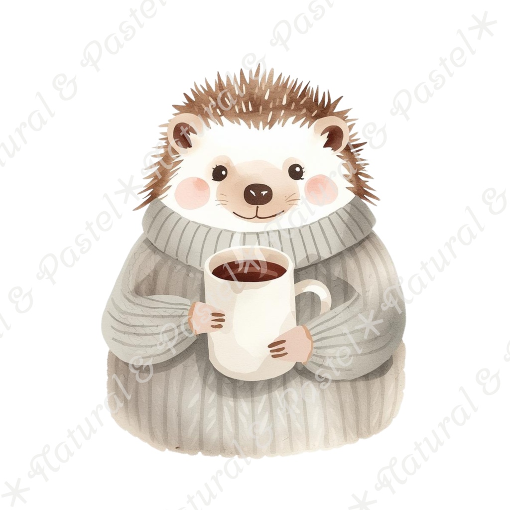 【🐇 森のうさぎと🦔ハリネズミ / 北欧風ガーデン】水彩クリップアート * 25点セット(PNG背景透過)