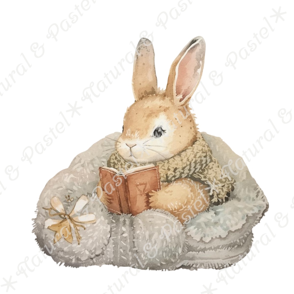 【🐇 森のうさぎと🦔ハリネズミ / 北欧風ガーデン】水彩クリップアート * 25点セット(PNG背景透過)