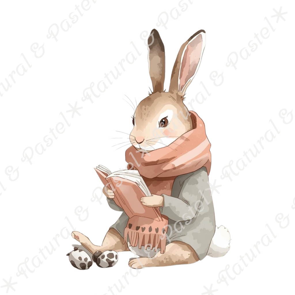 【🐇 森のうさぎと🦔ハリネズミ / 北欧風ガーデン】水彩クリップアート * 25点セット(PNG背景透過)