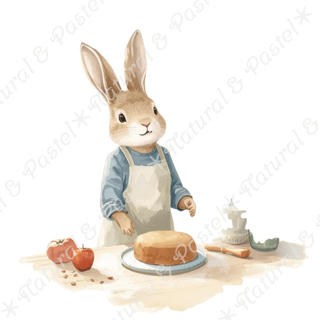 【🐇 森のうさぎと🦔ハリネズミ / 北欧風ガーデン】水彩クリップアート * 25点セット(PNG背景透過)