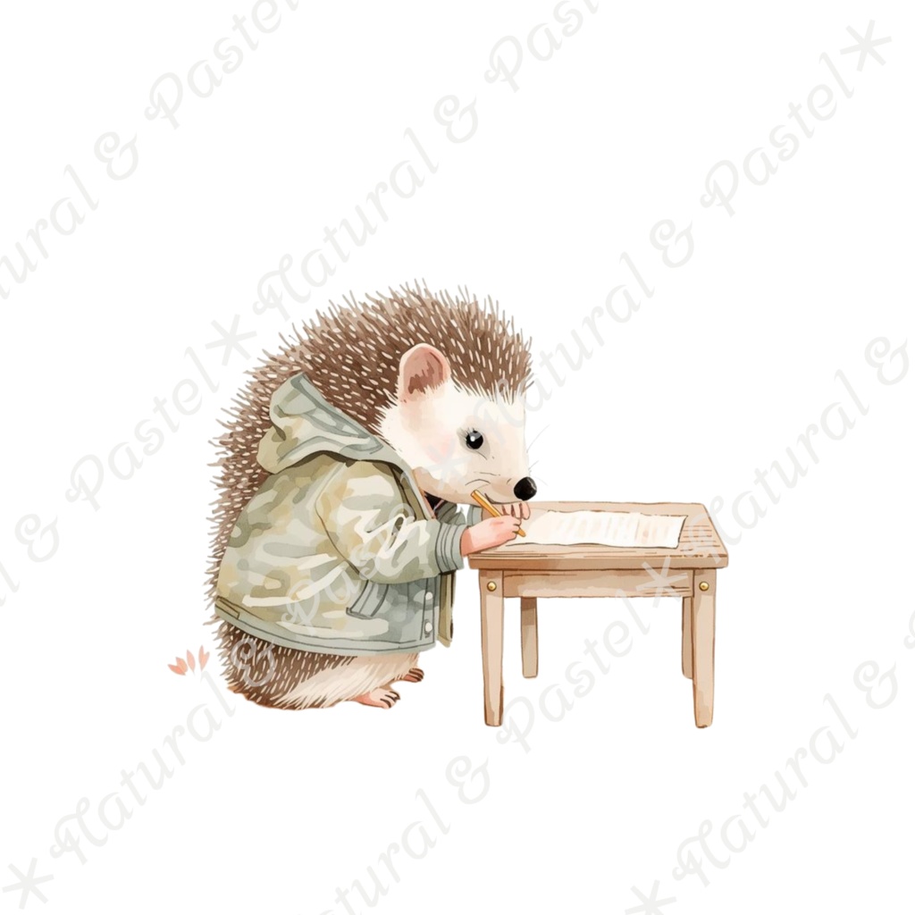 【🐇 森のうさぎと🦔ハリネズミ / 北欧風ガーデン】水彩クリップアート * 25点セット(PNG背景透過)